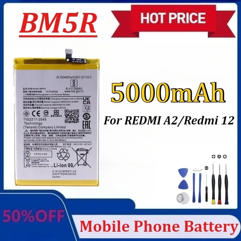 

Upgraded BM5R 5000mAh for REDMI A2/Redmi 12 Phone Replacement High-Capacity Battery +Tools