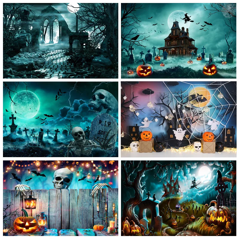 가을 추수감사절 사진 배경 가을 무서운 호박 헛간 달 할로윈 파티 성 사진 배경 NG-31