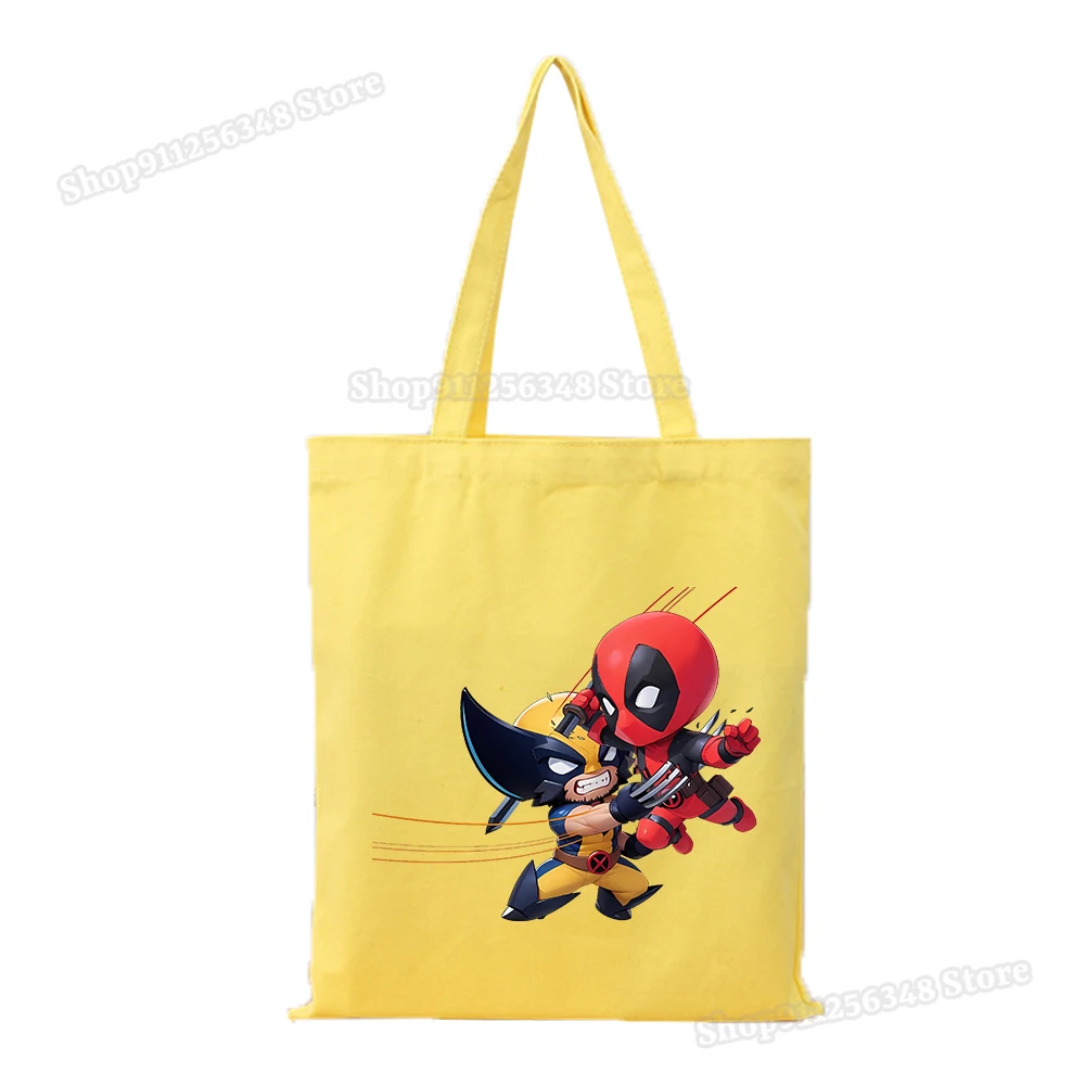 Deadpool & Wolverine Large Capacity Canvas Shoulder Handbag Eco-Friendly Tote Bags Marvel Figure Print Reusable Shopping Travel