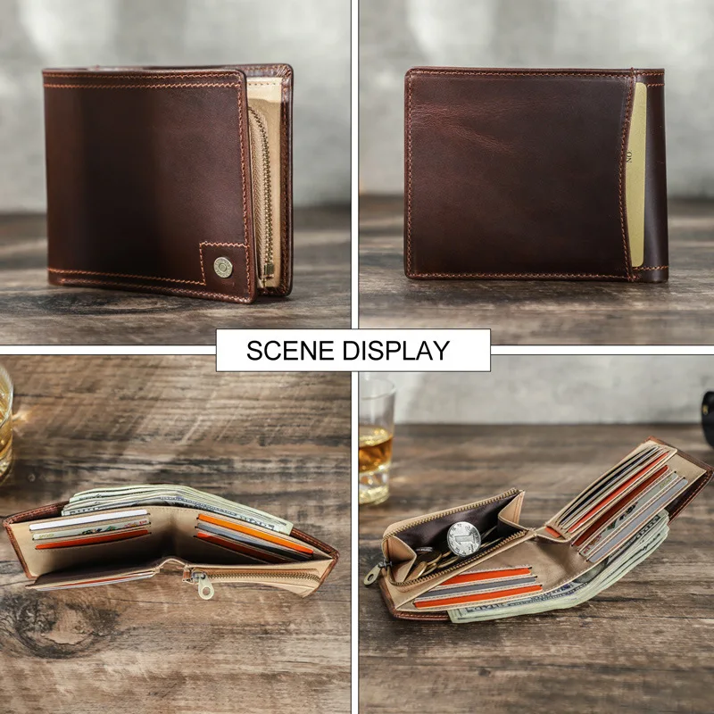 

Top layer cowhide RFID anti-magnetic three-fold men's zipper multi-functional multi-slot genuine leather wallet