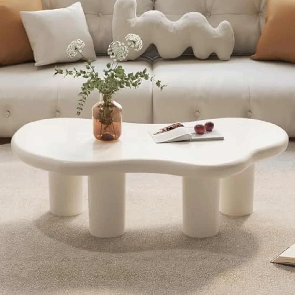 Mesa De Centro Nuvem Com 4 Pernas, Mesa De Café Branca Creme Irregular, Mesa Central Moderna Para Sala De Estar, Mesa De Chá Interior