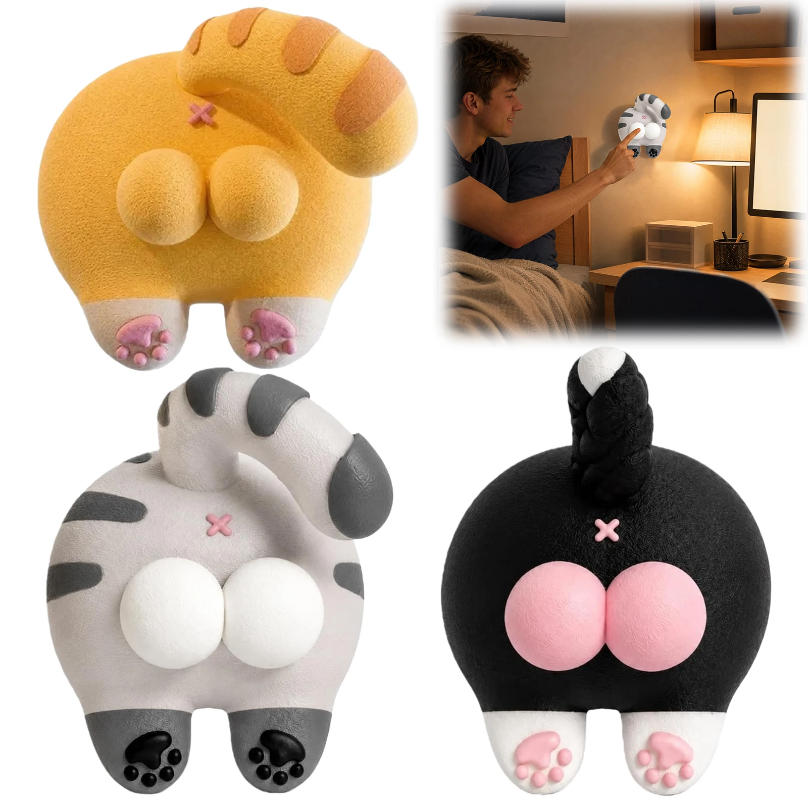 Cat Butt Light Switch Cover Dual Rocker 3D Printed Funny Toggle Panel Cat Lover Bedroom Decor PLA