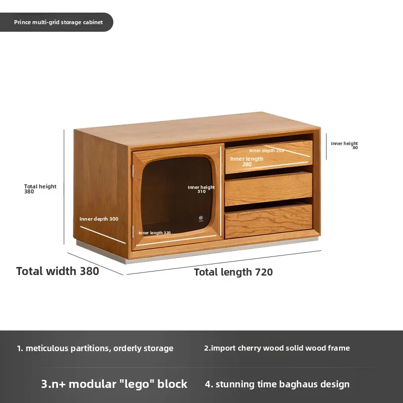 خزانة جانبية على الحائط من خشب الكرز الصلب للمطبخ المنزلي وطاولة تخزين بجانب السرير