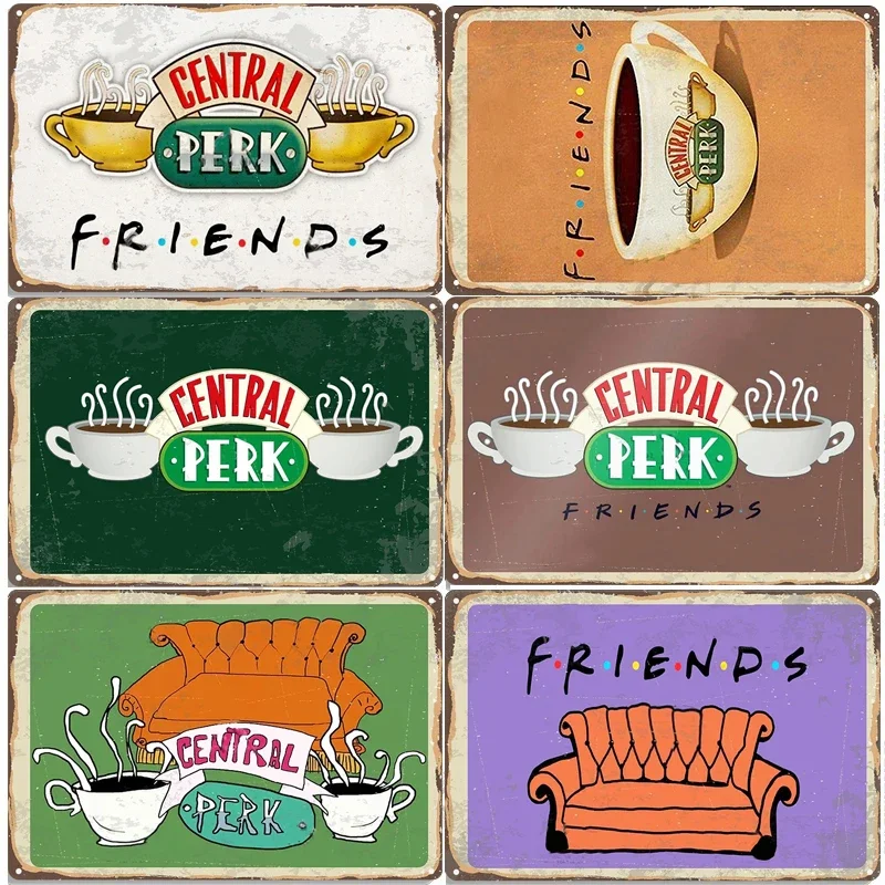 Vintage Central Perk Friends Coffee Tin Sign Metal Posters Sign Living Room Decorative Plaque Retro Plate Cafe Kitchen