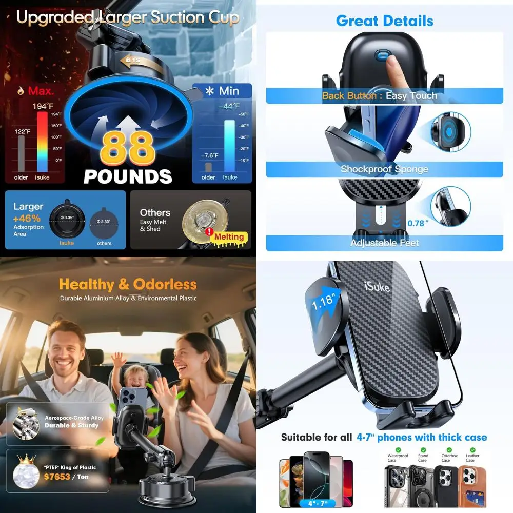 

Ультрапрочный автомобильный держатель из сплава: сильное крепление на присоске для 4-7 смартфонов, на лобовое стекло или приборную панель