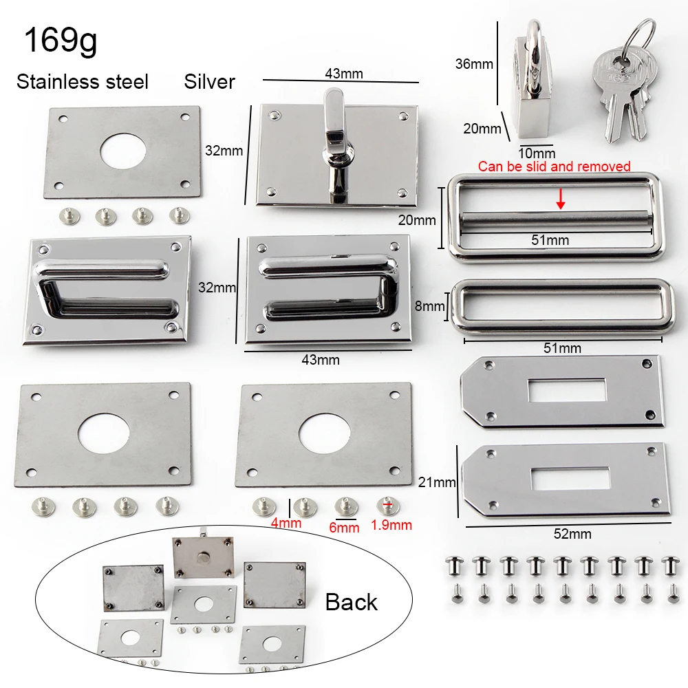 1/2/5Sets Silver Stainless Steel Arch Bridge Square Rotating Lock For Chest Backpack Handbags Bags Metal Clasp Lock Accessories
