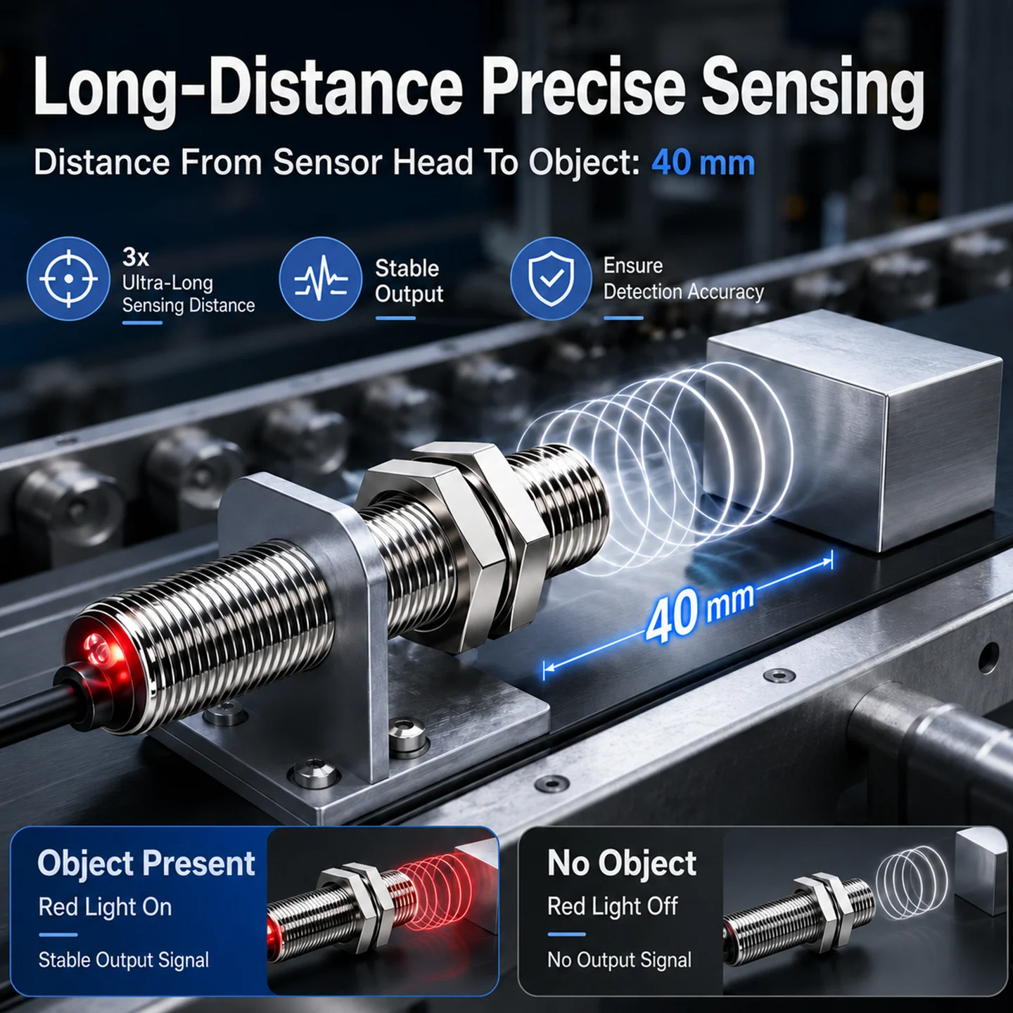 ZHICAN E2B M30 40mm Long Range Inductive Proximity Sensor NPN PNP NO NC 3 Wire DC24V Threaded Metal Detection