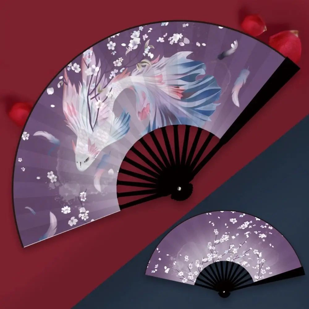 Taffeta Folding Fan Vintage Foldable Hand Fan Chinese Style Large Size Bamboo Fan For Summer Wedding Dance Movies Performance