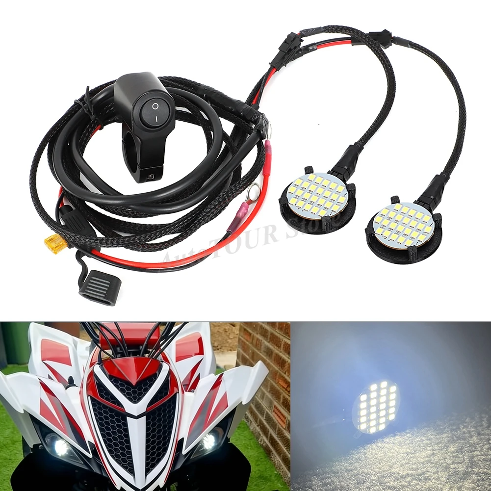 Für Yamaha Raptor 90 2016-2024 Raptor 110 LED-Scheinwerfer-Set mit Schalter, Kabelbaum und Stecker, passend für ATV-Zubehör