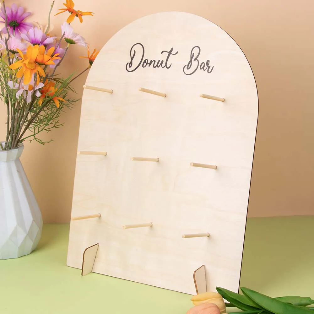 Decoraciones de mesa de boda, soporte de madera para Donuts, expositor de pared, postre, Donut, soporte de mesa, fiesta de cumpleaños para niños, suministros de baño para bebé