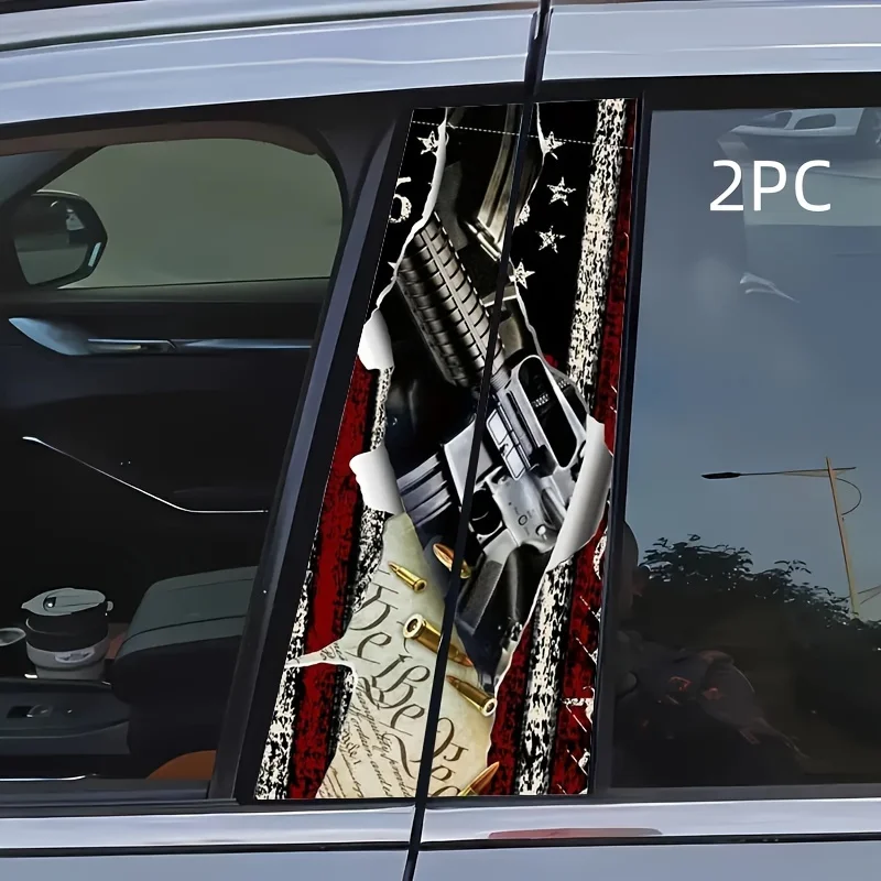 2PCS Gun Bullets Car Stickers Auto B Pillar Waterproof Center Column Decoration Cover Scratches Sunscreen Vinyl DIY Door Decals
