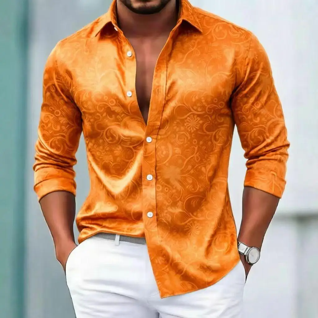 

New 3D floral men's long sleeved shirt, casual and comfortable, fashionable and trendy, street outdoor, soft fabric