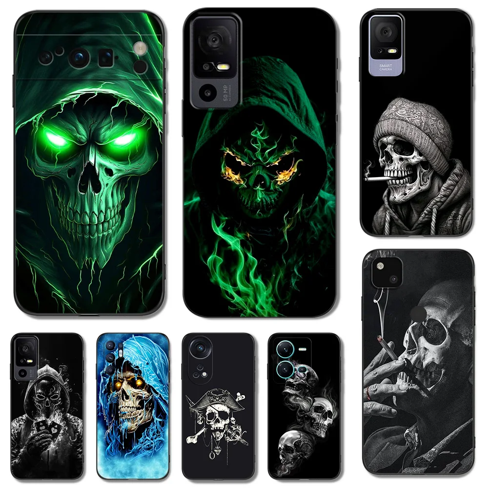 Black Tpu Case For TCL phone 30 plus 303 30XE 30V 30SE E 306 305 40R 40SE 405 406 408 Green Black Skull