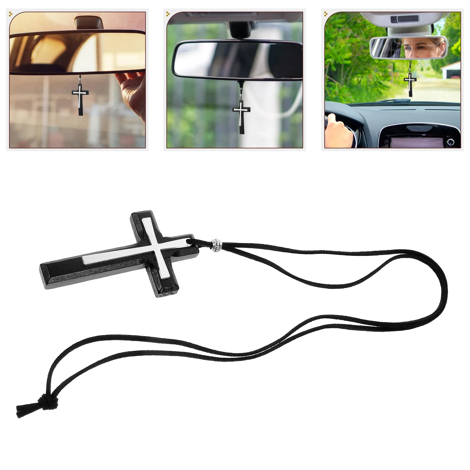 

Cross Ornaments Vintage Decor Car Interior Decorations Rearview Mirror Black
