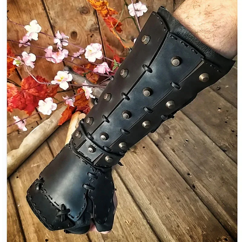 Bracer de Couro Samurai Medieval, Luvas Longas, Manopla, Pirata Viking, Gladiador, Acessório Cosplay, Armadura de Braço, Steampunk, LARP