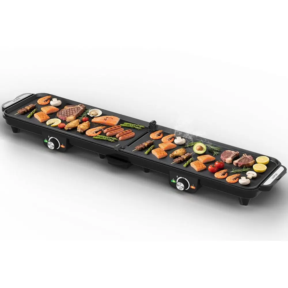 

Large Nonstick Indoor Electric Griddle with Adjustable Temperature and 2 Cooking Zones