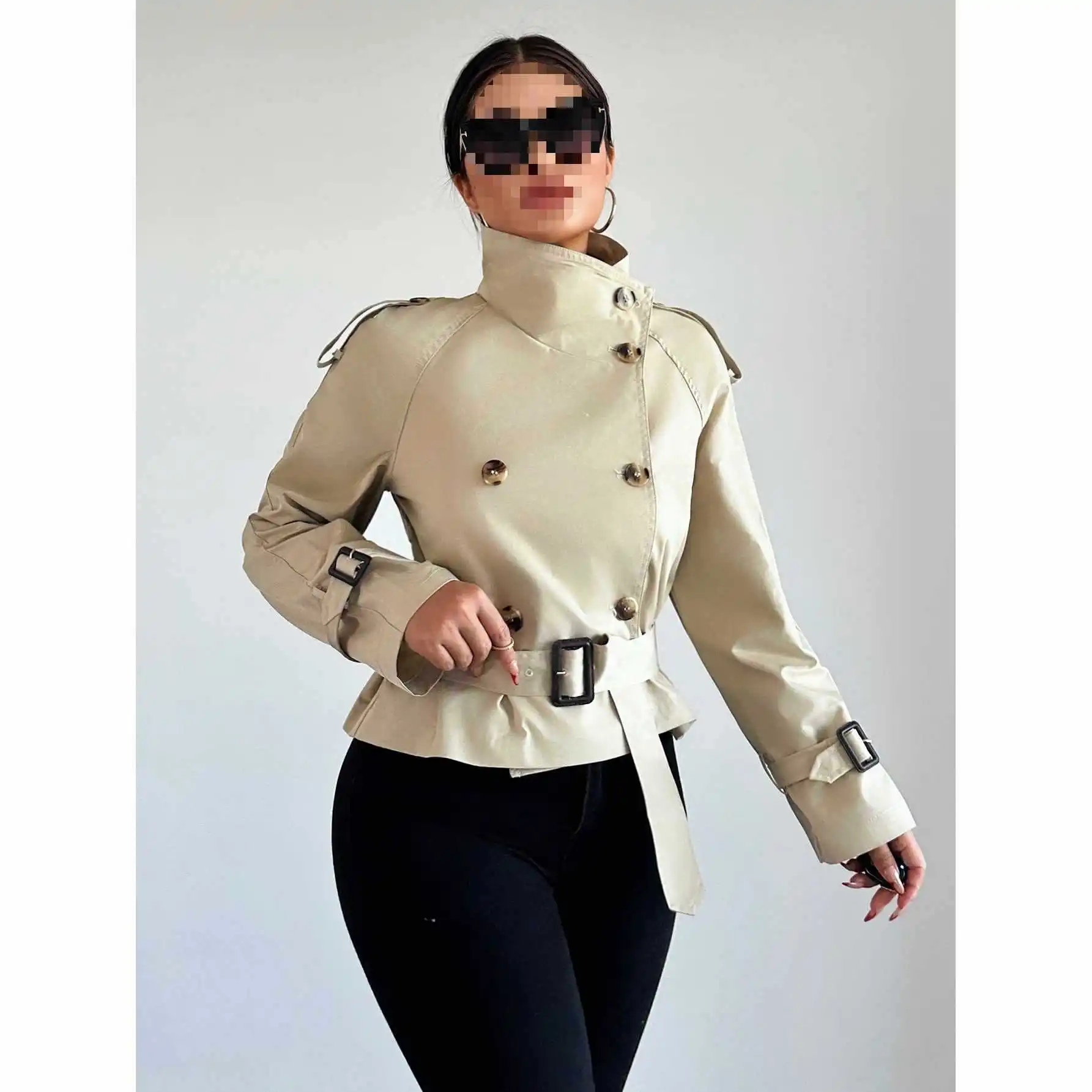 

Короткое стильное женское пальто-ветровка с воротником-стойкой и пряжкой ремня, украшение на весну и осень, европейская и американская мода