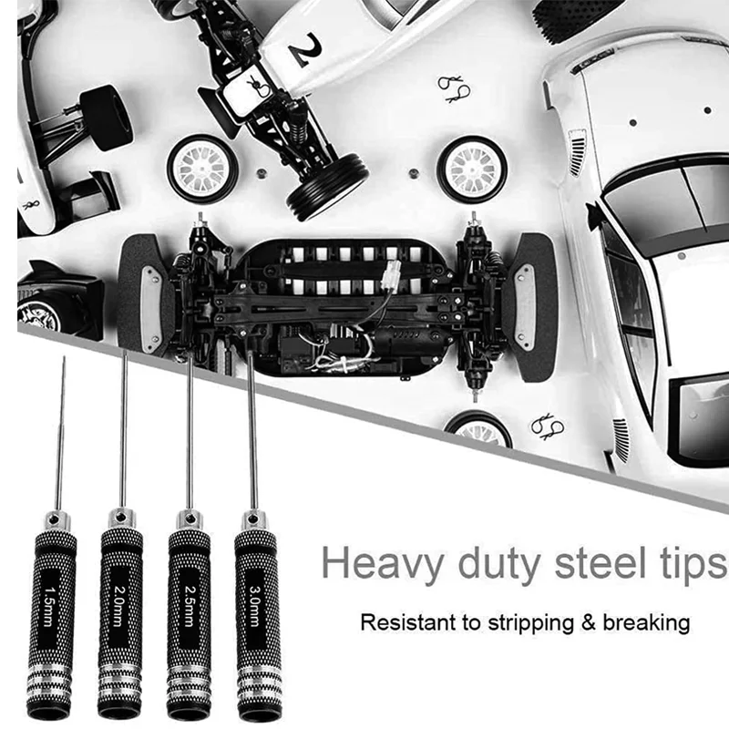 

4pcs Hex Allen Screwdriver Kit 1.5mm 2.0mm 2.5mm 3.0mm Key Driver Repair Tools Hex Driver Set for Rc Car Traxxas Helicopter