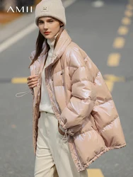 AMII Minimalism Down Jacket for Women 2022 Winter New Fashion Thicken Warm Stand Collar Solid Printing Commuter Jackets 12141235