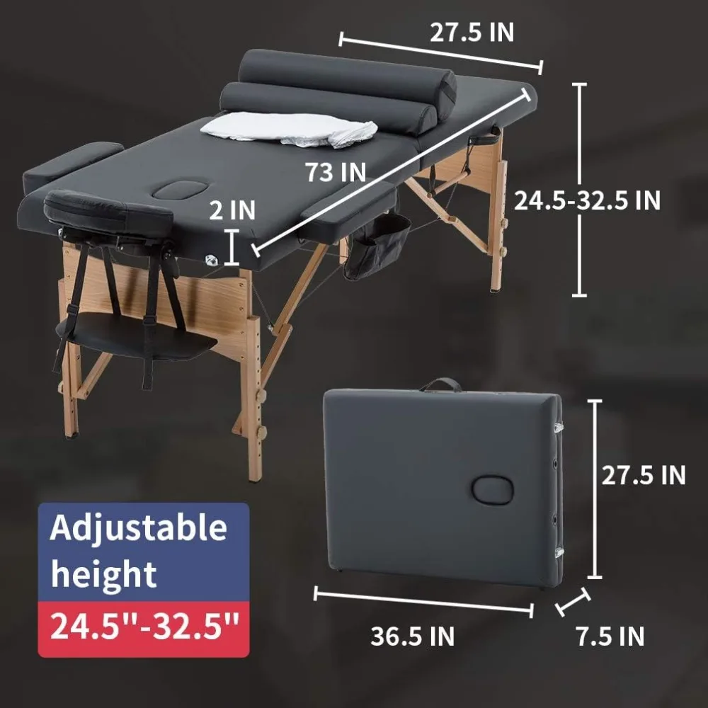 Massage Table Protable Massage Bed 28 in Wide Fold Lash Bed Heigh Adjustable Spa Table