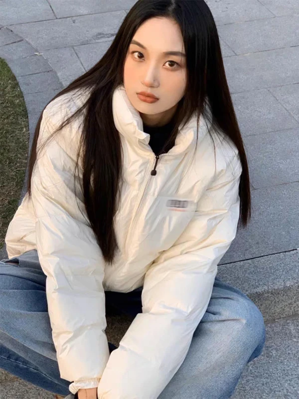 

Korean Sle Women's Thiened Winter Cotton Jaet Loose Bread Sle Stand Collar Warm Outerwear Faionable Young Look