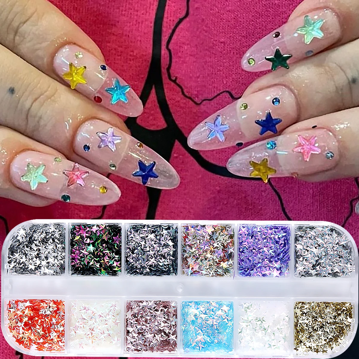 Star Nail Sequins Holographic Iridescent Star Flakes Colorful Sparkly Nail Art Decorations For Nail Salon & Home Nail Design