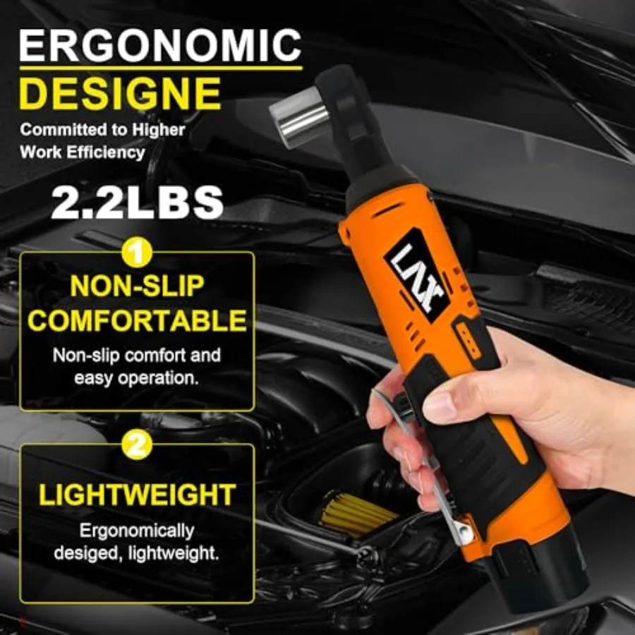 Juego de llaves de trinquete eléctricas inalámbricas, Kit de herramientas de trinquete eléctrico de 3, 8, 12V con velocidad de 400 RPM, 40 pies de torsión, cargador de 60 minutos, 7 enchufes