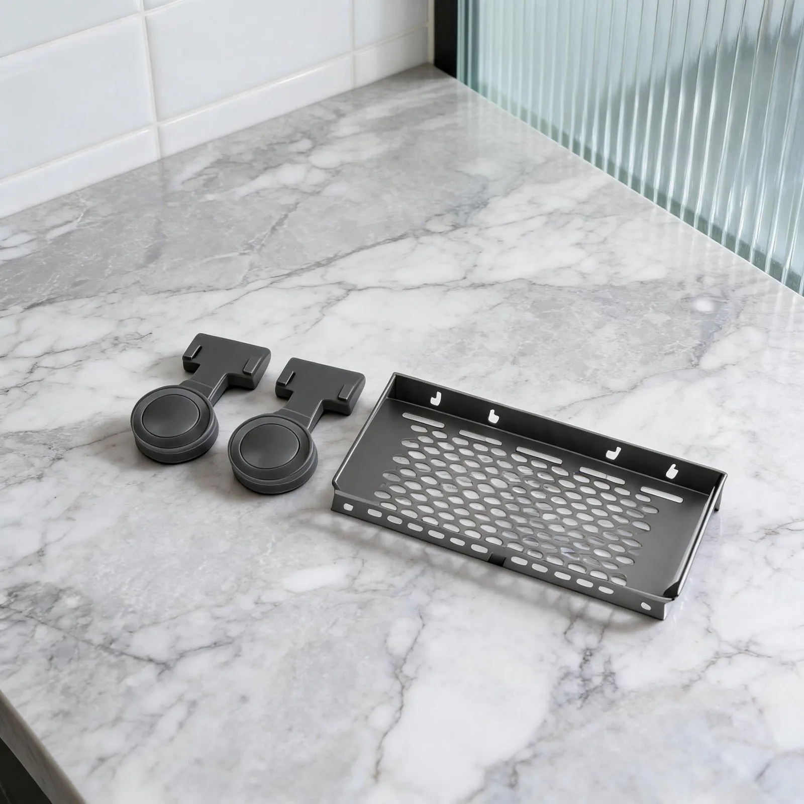 Bathroom Shower Shelf Aluminum Organizer with Upgraded Suction Cups Towel Bar and Hooks Easy Installation No Drilling