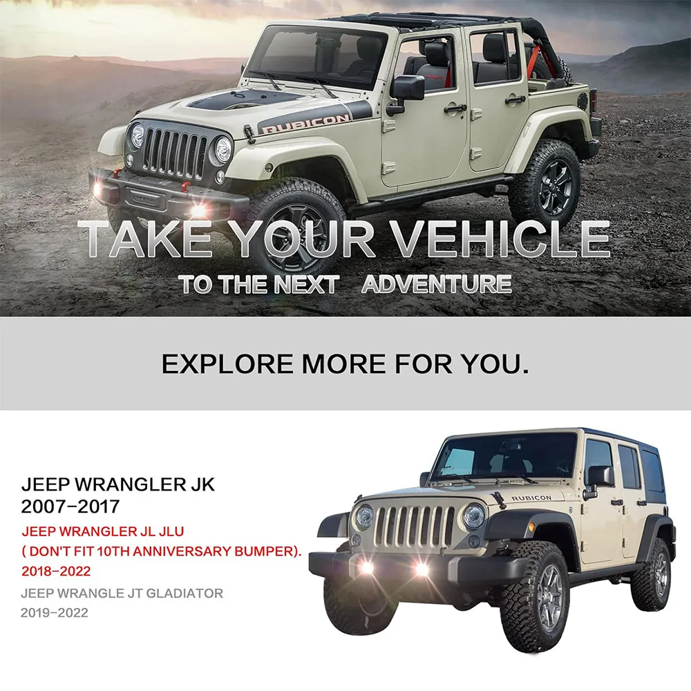 4 Inch LED Fog Lights Compatible With Jeep Wrangler JK JKU TJ LJ 2007-2018 Front Bumper Driving Fog Lamps Assembly DRL Lights - view 6