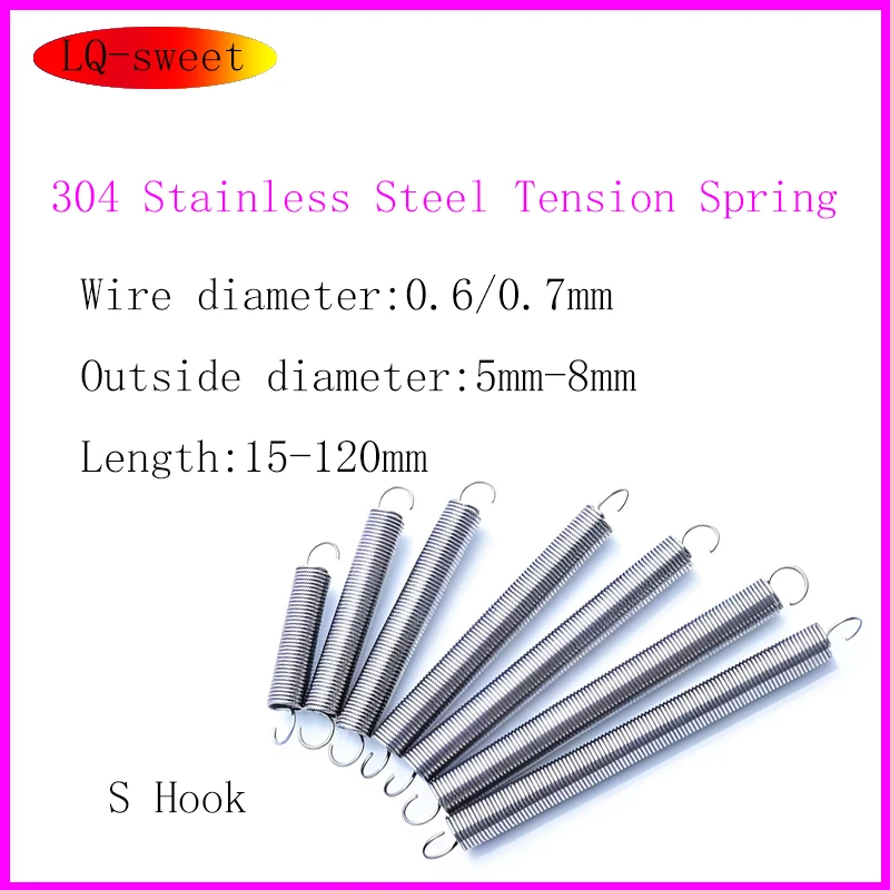 304 Stainless Steel S Hook Spring Tension Spring Wire Diameter 0.6mm/0.7mm