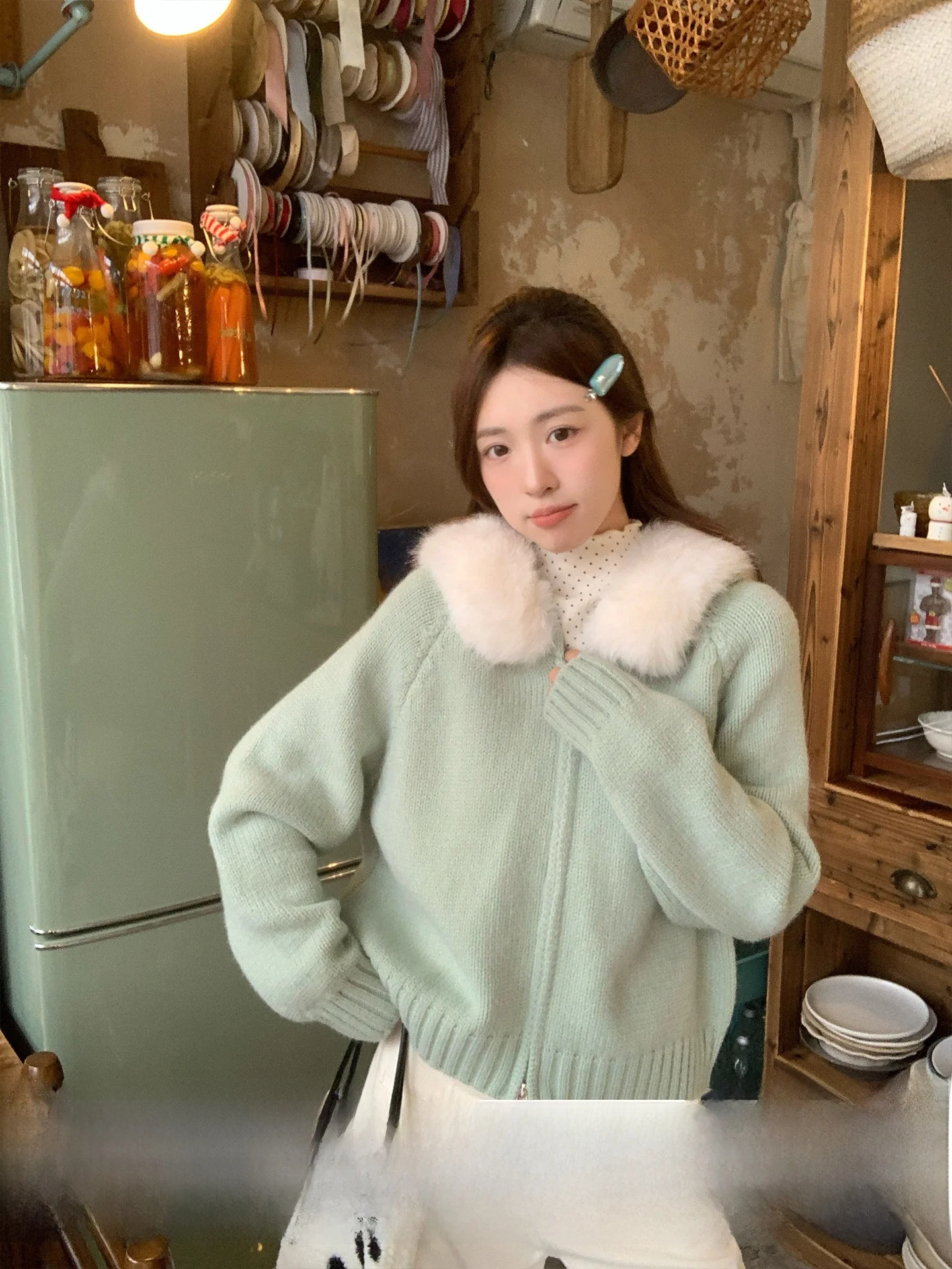 

Morning Bloom Gentle Wind Fur Collar Hoodie Women's Autumn Winter Versatile Slimming Knitted Top Korean Sle Long Sve Car...