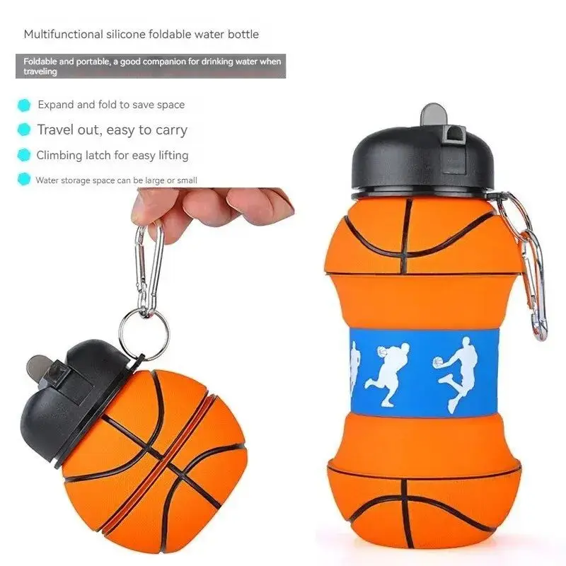 1 PCS 540ML Outdoor Sports Water Cup Football Basketball Silicone Folding Cup Portable Fall And Leak Proof Christmas Gifts