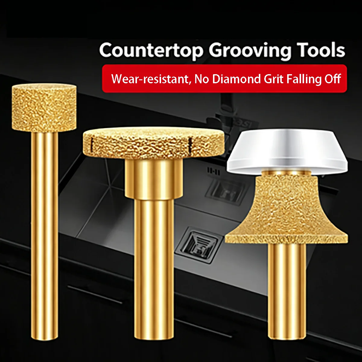 Brazed Diamond Router Bit, Undermount Sink Milling Cutter, 45/100/180 Mesh for Quartz Marble Countertop Slotting Trimming