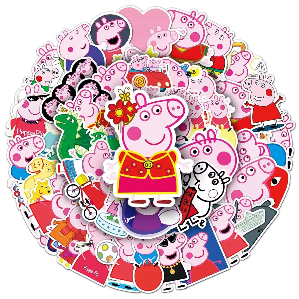 200 Uds. Pegatina de Peppa Pig, pegatina de garabatos de dibujos animados para niños, caja de bolígrafos, botella de agua, bolsa para refrigerador, decoración de pared, pequeño regalo
