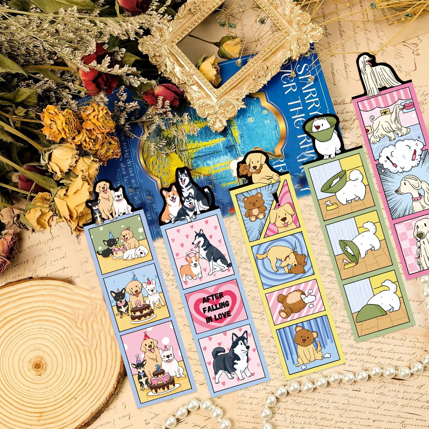 30PCS Cartoon Dog World Bookmark Cards  Laptop Luggage Reading Waterproof Graduation Student Graffiti Stationery Page Bookmarks