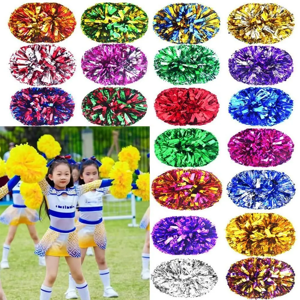 

High Quality 25cm Kids Game Pom Poms PET Multicolors Cheering Ball Come On Props Cheap Practical Cheerleading Club Supplies