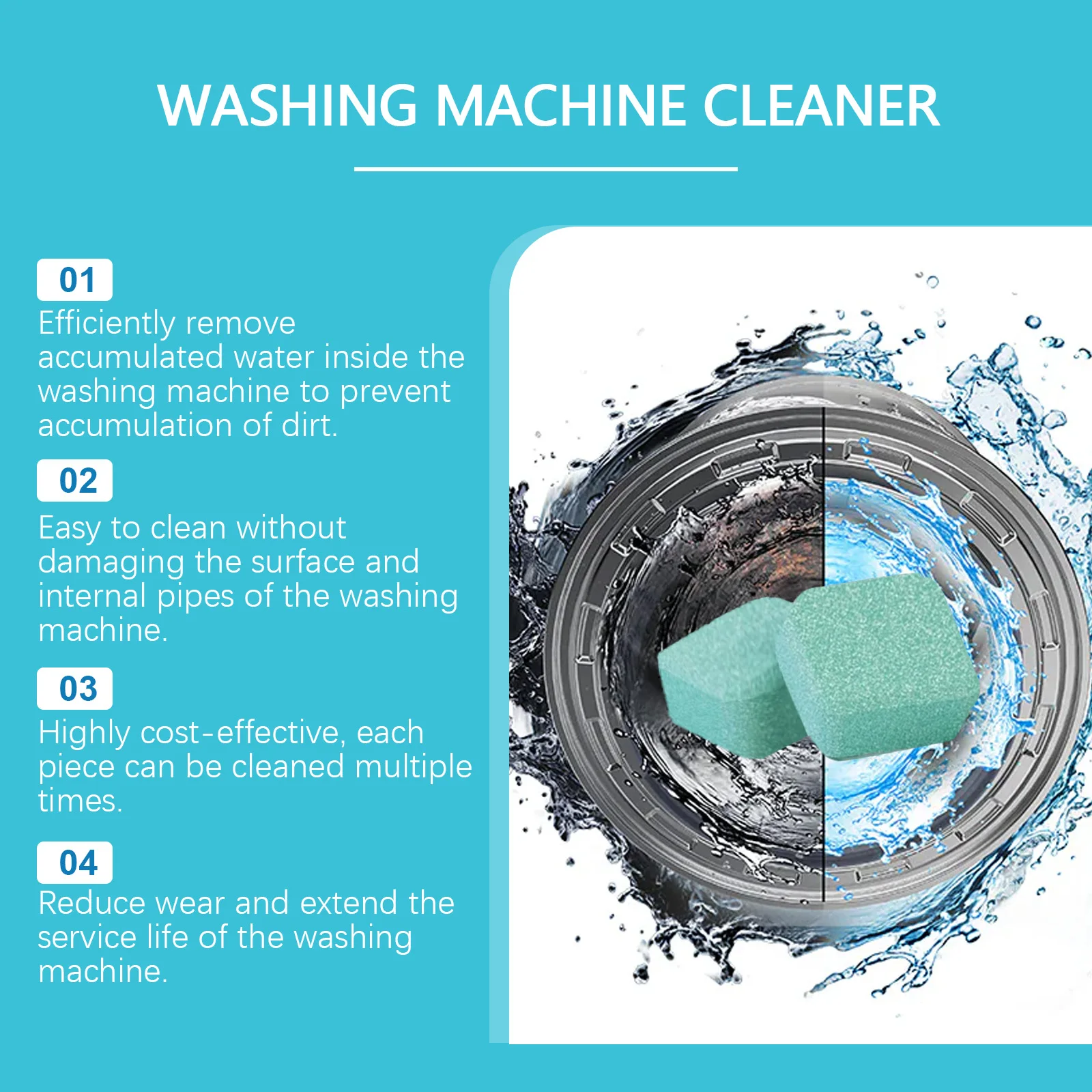 Washing Machine Cleaner Tablets Removing Mold Stains & Pet Hair Eliminating Odors Descaler for Cleaner Drum & Fresher Laundry