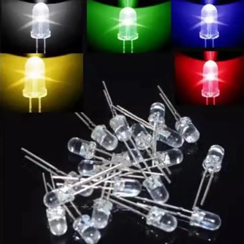 5valuesx20pcs=100pcs UltraBright Red/Green/Blue/White/Yellow Ultra Bright 5mm Round LED Diode F5 Led