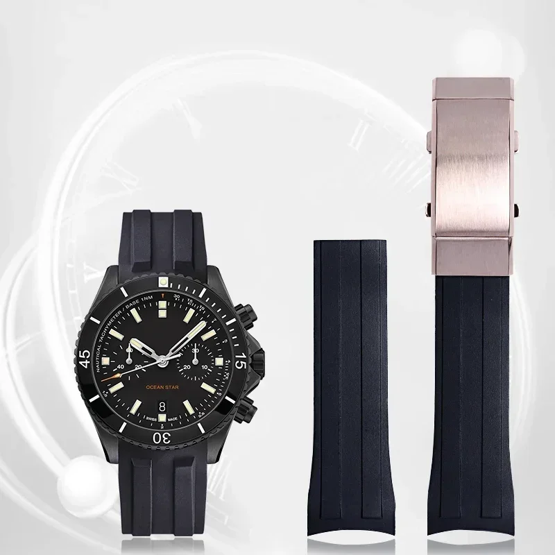 22mm Rubber Silicone Watch Accessories Band Fold Slider Buckle Watchband For Mido Strap Ocean Star Calibre 80 Series Bracelet