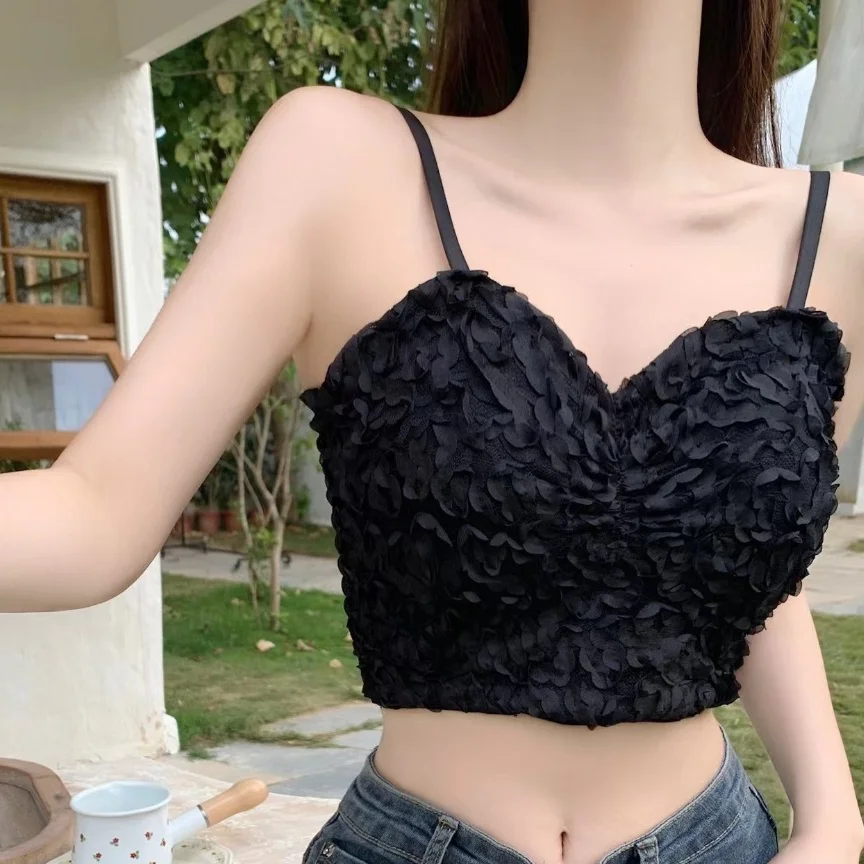 

V-ncke Bra with Pads Camisole Pleated Elastic Sleeveless Floral Crop Tops Sling Vest Slim Fit Strap Skinny Base Vest Tops Beach