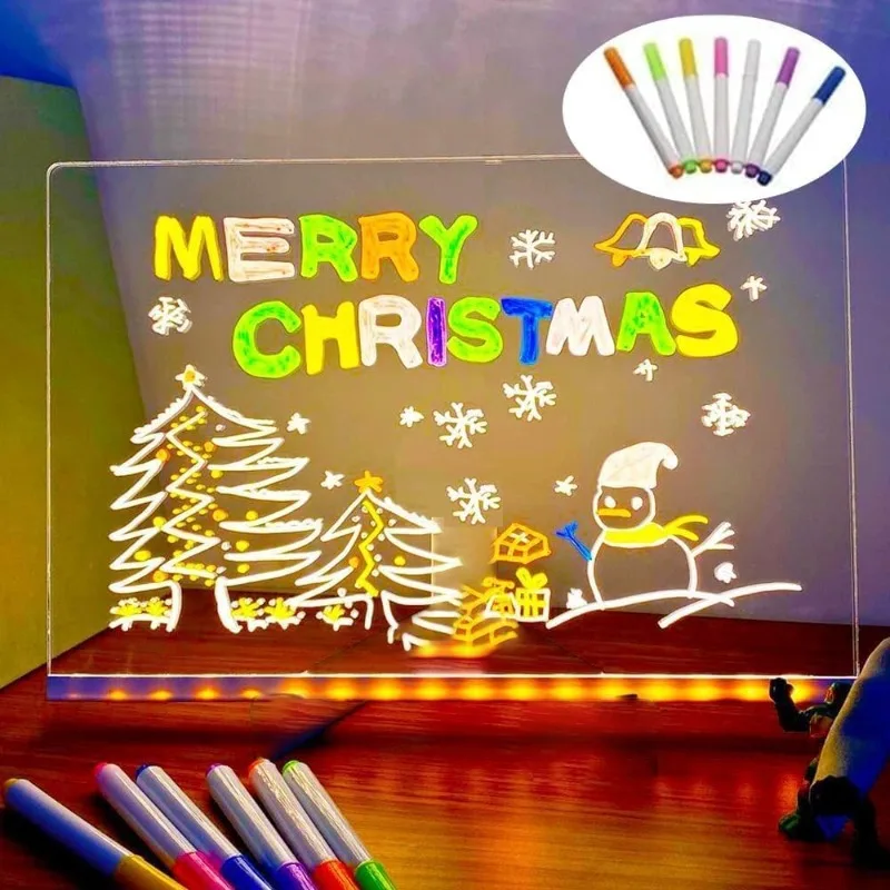 Colorful LED Message Board Night Light with 7 Pens Handwriting Glow Display Board for Café Menu Kids Birthday Gift Home Decor