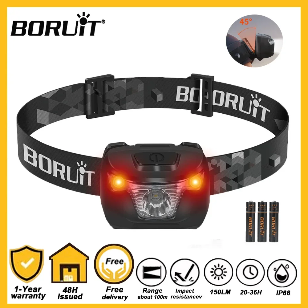 

Портативный светодиодный налобный фонарь BORUiT, водонепроницаемый мини-фонарь с 4 режимами, питание от батареек ААА, для работы, активного отдыха, кемпинга, рыбалки