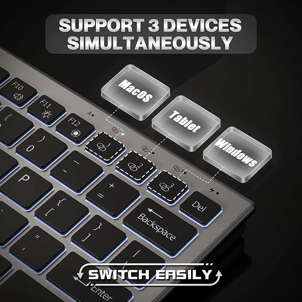 Wireless Keyboard Mouse Combo Backlit Wireless Keyboard and Mouse Multi-Device 2.4G USB Rechargeable Bluetooth Keyboard