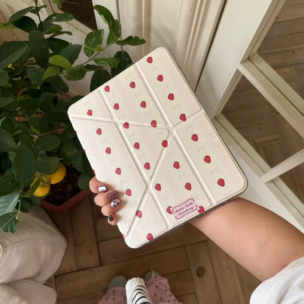 

Strawberry Bow Tablet Case For iPad Pro 11 12.9 13 8.3 M5 M4 M3 9.7 10.2 5/6th 7/8/9/10/11th Mini 6 7 Air 3 4 5 6 Stand Cover