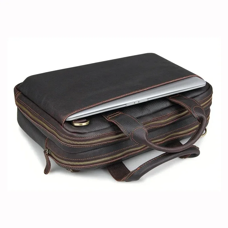 Genuine Leather Handbag for Men Vintage Business Briefcases Laptop Bag Man Top Handle Bags