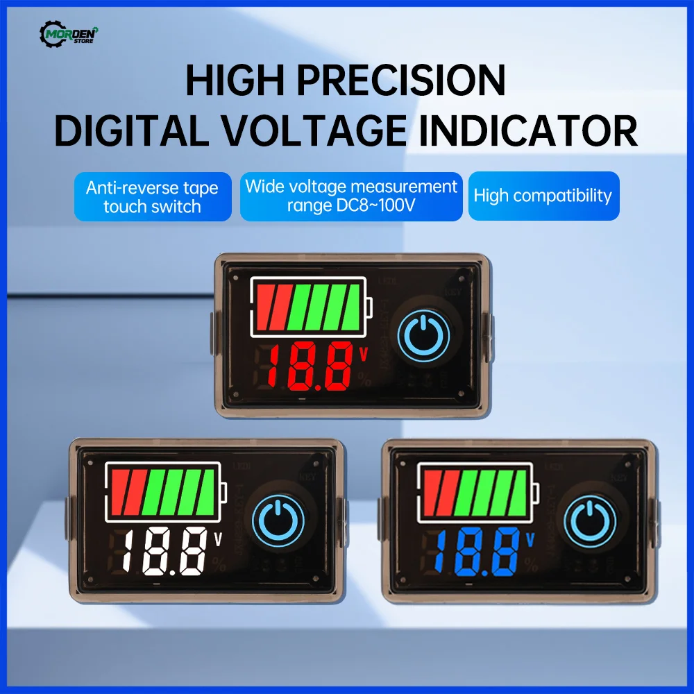 DC 8~100V Car Battery Voltmeter Charge Level Indicator Lithium Battery Capacity Meter Test Display LED Tester With Touch Switch