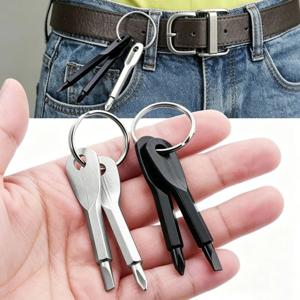Portable Mini Screwdriver Set Keychain, Phillips Slotted Cross Screwdriver, EDC Pocket Repair Tool Gadget with Key Ring