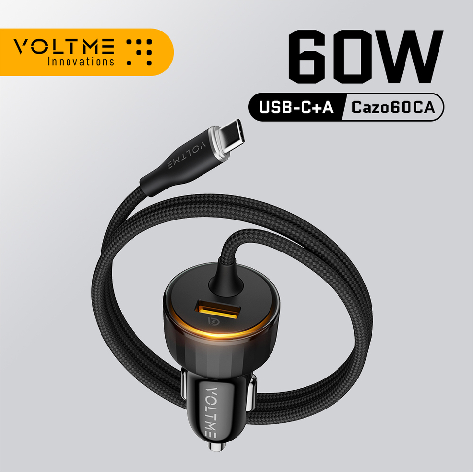 VOLTME 60W Fast Car Charger USB Charge Type-C PD QC FCP AFC Fast Charging With Cable For Tablet iPhone 16 Samsung Huawei Xiaomi