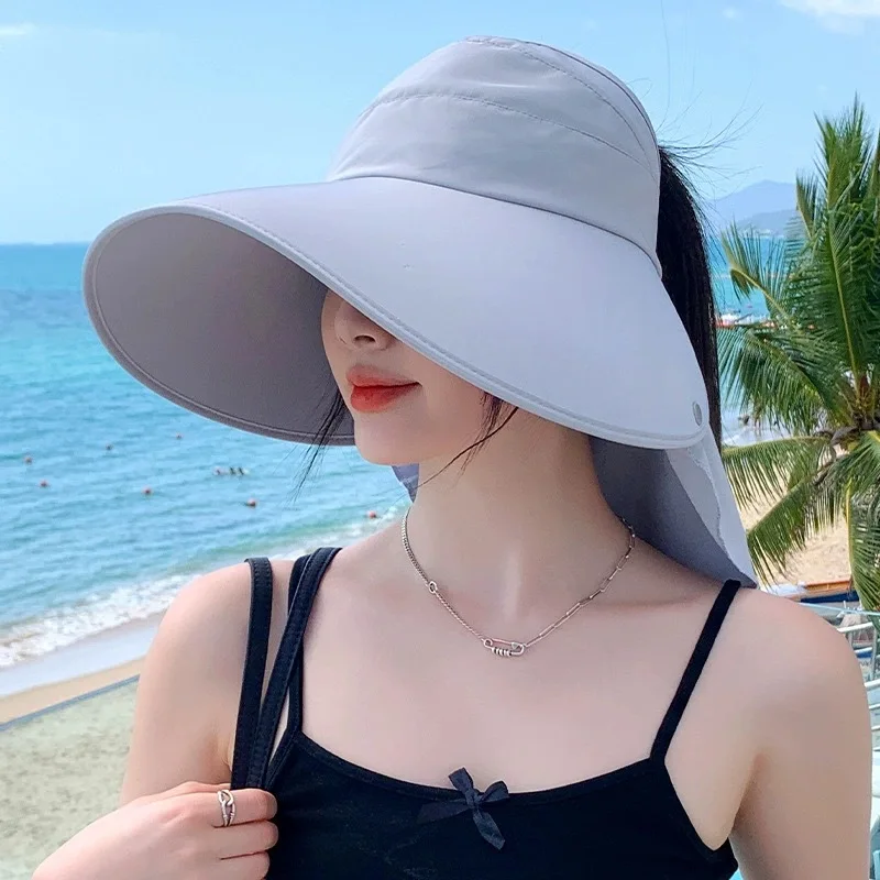 

Summer New Sun Hat for Women with Oversized Eaves Neck Face Protection Sun Protection Hat Half Empty Top Beach Hat Outdoor