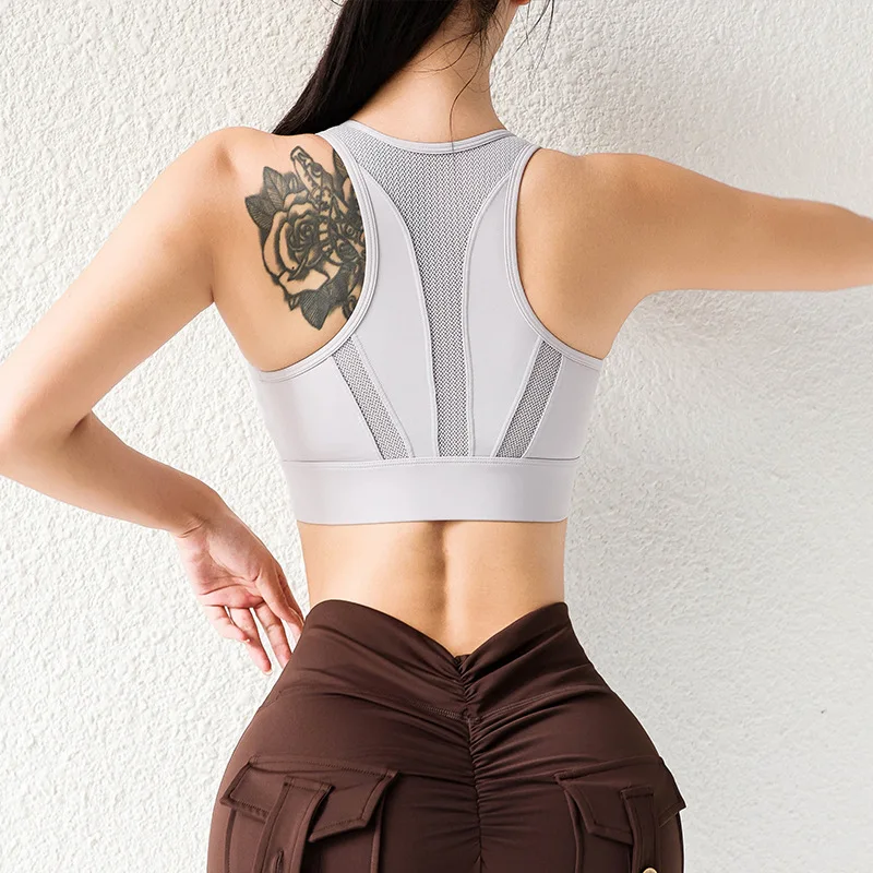 Premium Antibacterial Sports Bra for Women, Zip-Front Removable-Pads High-Support Yoga Vest, Shockproof Running Gym Tank